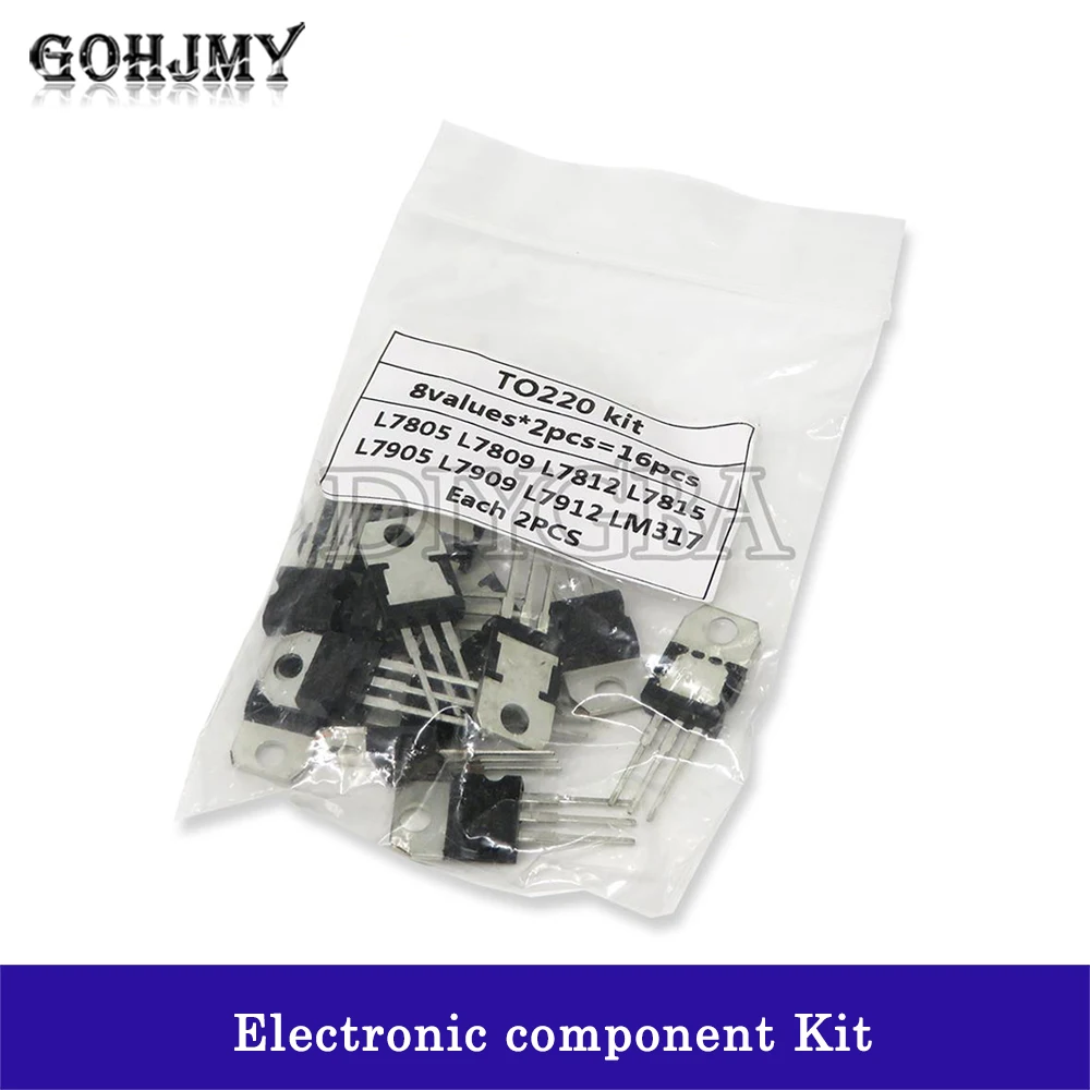 16PCS 7805 7809 7812 7815 7905 7909 LM317 L7912 diygba LM317T TO-220 Transistor Assortment Kit Voltage Regulator 8value*2PCS