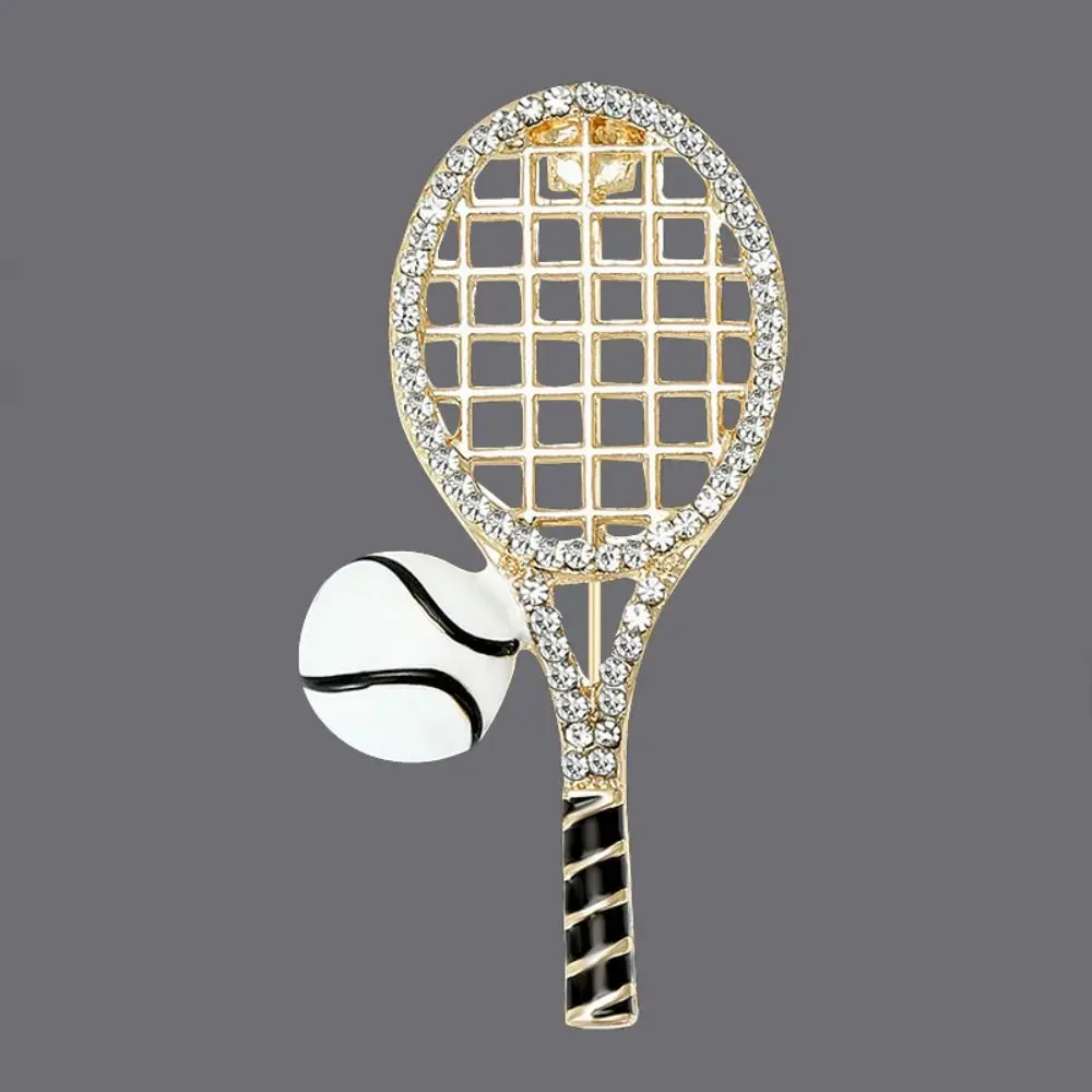 Unique Alloy Tennis Racket Brooch Zircon Rhinestone Enamel Metal Clothes Pin Badge Korean Style Gold Brooch Gift