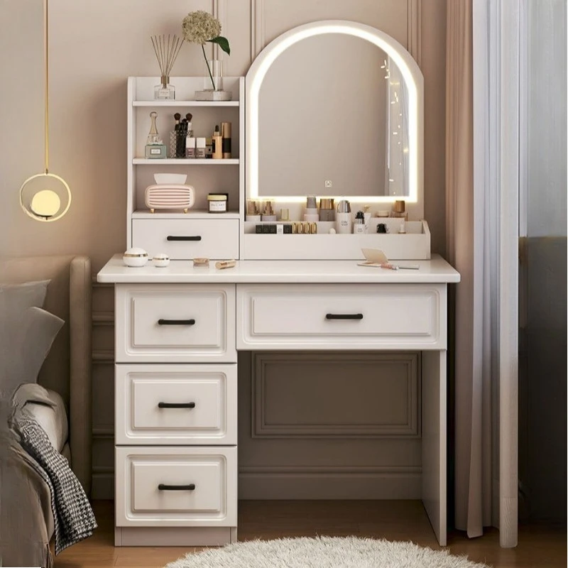 

modern simple Dressing table led mirror simple white vanity desk make up comfortable penteadeira escrivaninha bedroom furniture
