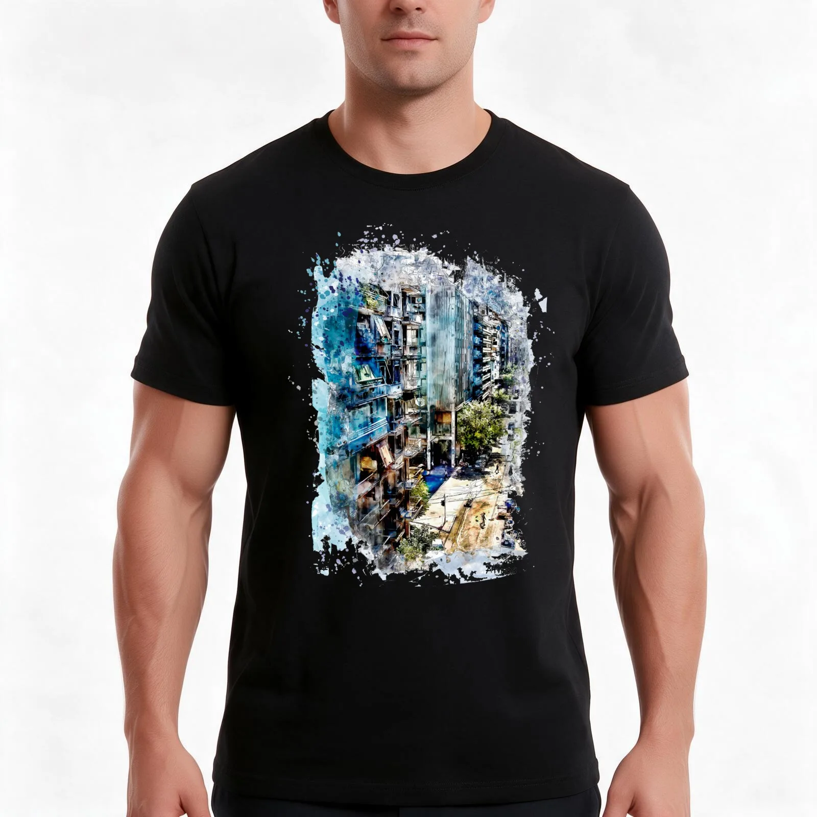 Athens street T-Shirt, Summer Casual Cotton Tee, Oversized Streetwear Tops, Vintage Graphic Print, Loose Fit Short Sleeve
