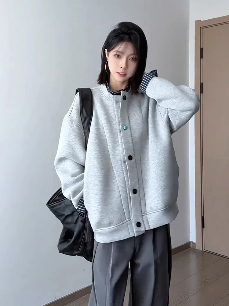 

Американская бейсбольная куртка свободного кроя для мужчин, осенняя, бирюзовая, на пуговицах, кардиган-свитшот, верхняя одежда для пар