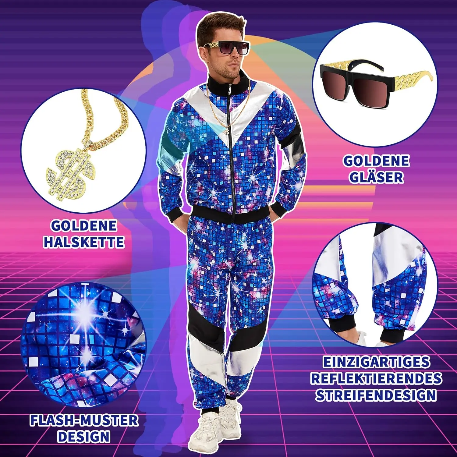 Women\'s Men\'s Costume 80s 90s Suit Party Accessories Disco Jacket Trousers  Outfit Women\'s Men\'s Costume Tracksuit for Carnival
