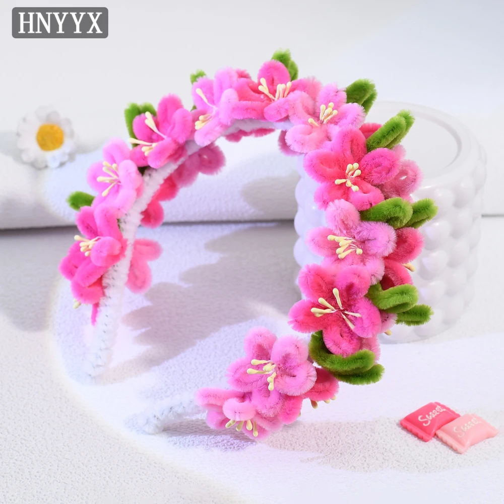 

HNYYX Cute Flower Headband Pink Twist Stick Headdress Sweet Little Girl Headpiece Funny Handmade Halloween Hair Accessories A360