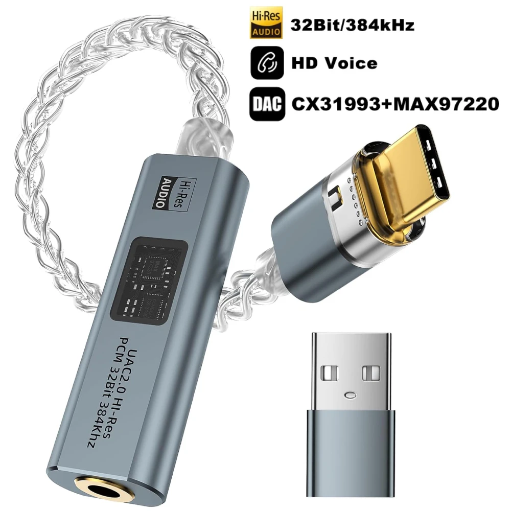 USB-C zu 3,5mm Audio-Adapter DAC HiFi Kopfhörerverstärker CX31993 MAX97220 Dual-Chip-Decoder IEM-Verstärker für Android iPhone iPad PC