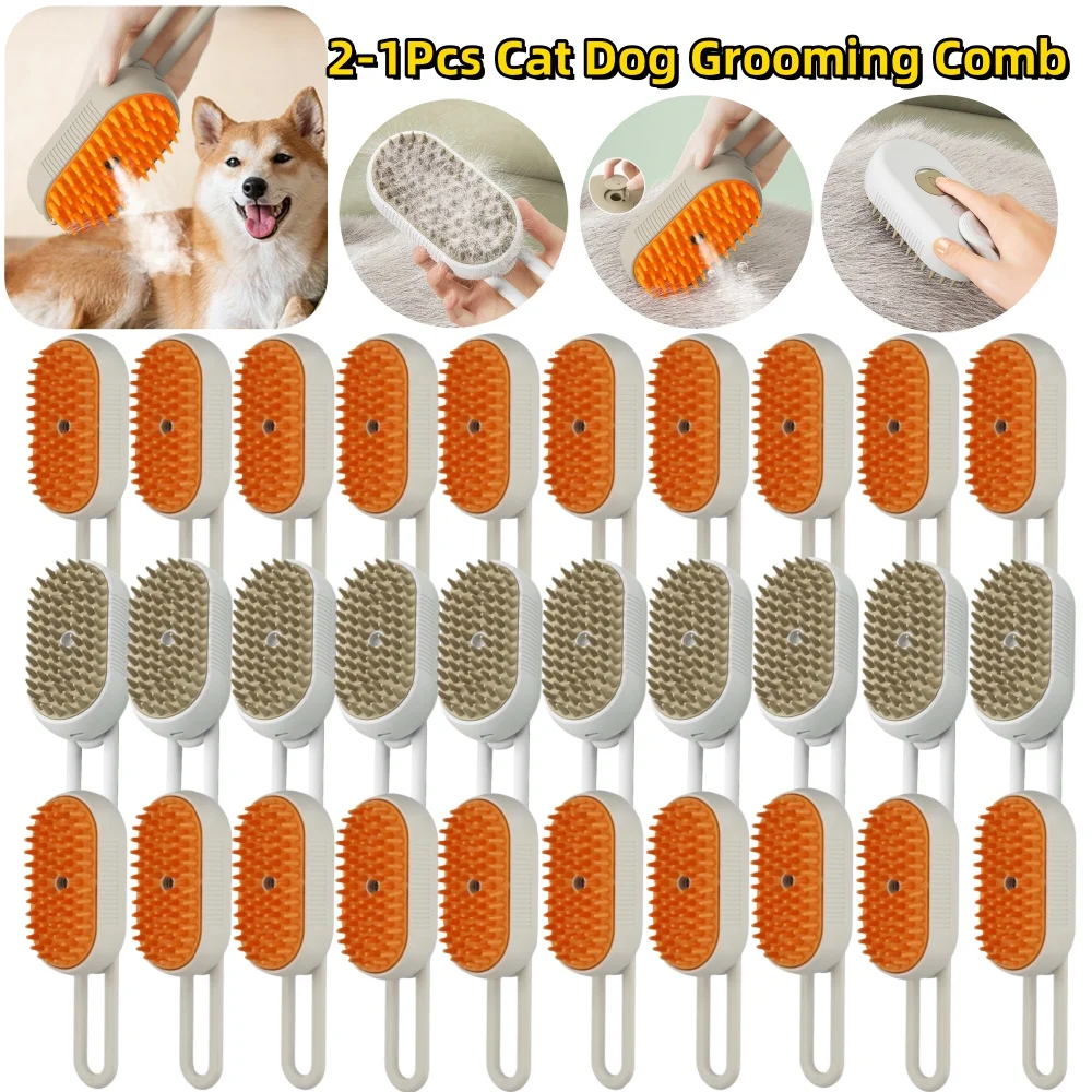 2-1PC Steamy Dog Brush Electric Spray Cat Hair Brush 3in1 Dog Steamer Brush for Massage Pet Grooming Removing Tangled Loose Hair