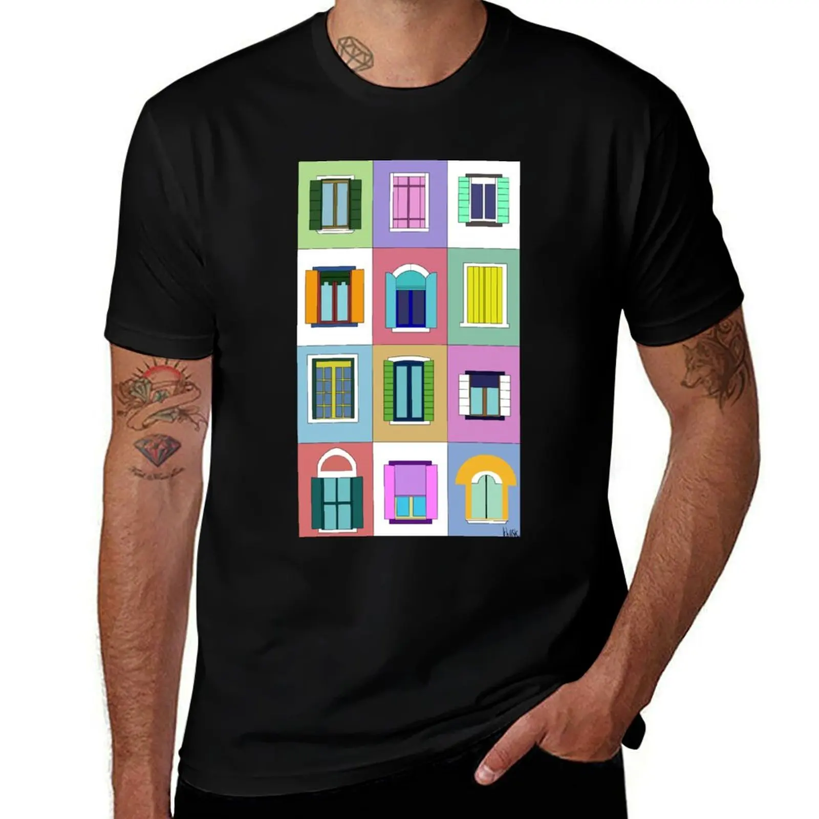 Colored windows T-Shirt Christmas Casual Short Sleeve Top T-Shirt