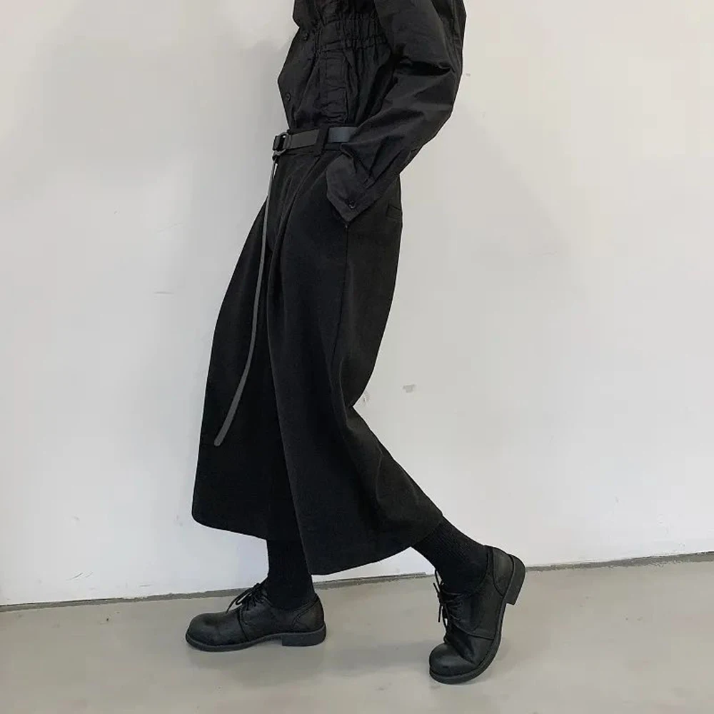 Mens Pants Y2k Dark Gothic Style Belt Casual Pants Autumn Streetwear Fashion Straight Wide Leg Cropped Pants Men'S Clothing 2024