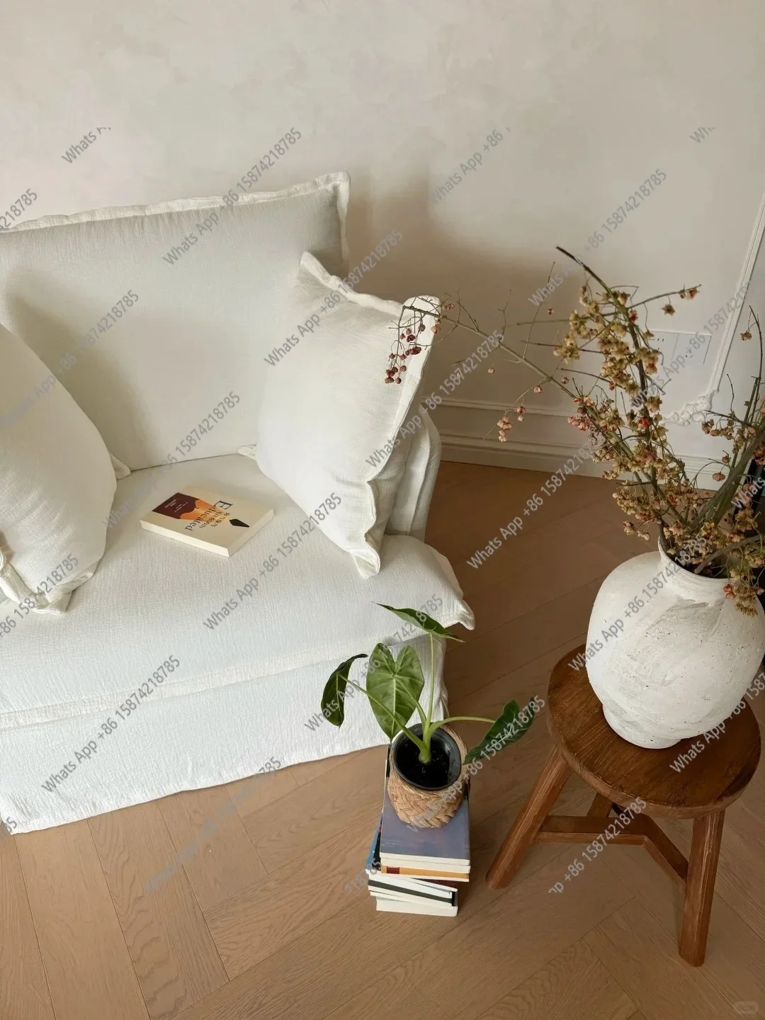 JJ Vintage Wabi-sabi Style Fabric Sofa Cotton And Linen American Country French Pastoral Linen Single Sofa Can Be Removed And Wa