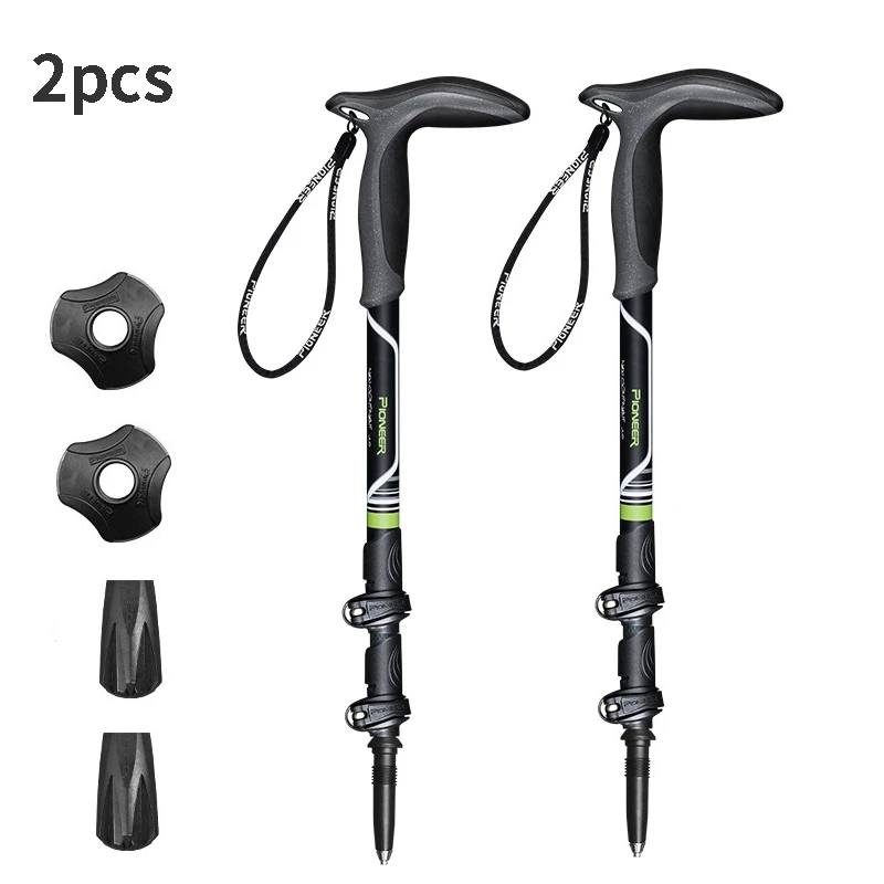 

Pioneer 2pcs Carbon Fiber External Quick Lock Trekking Poles Hiking Collapsible Stick Nordic Walking Sticks Crutch 208g/pcs