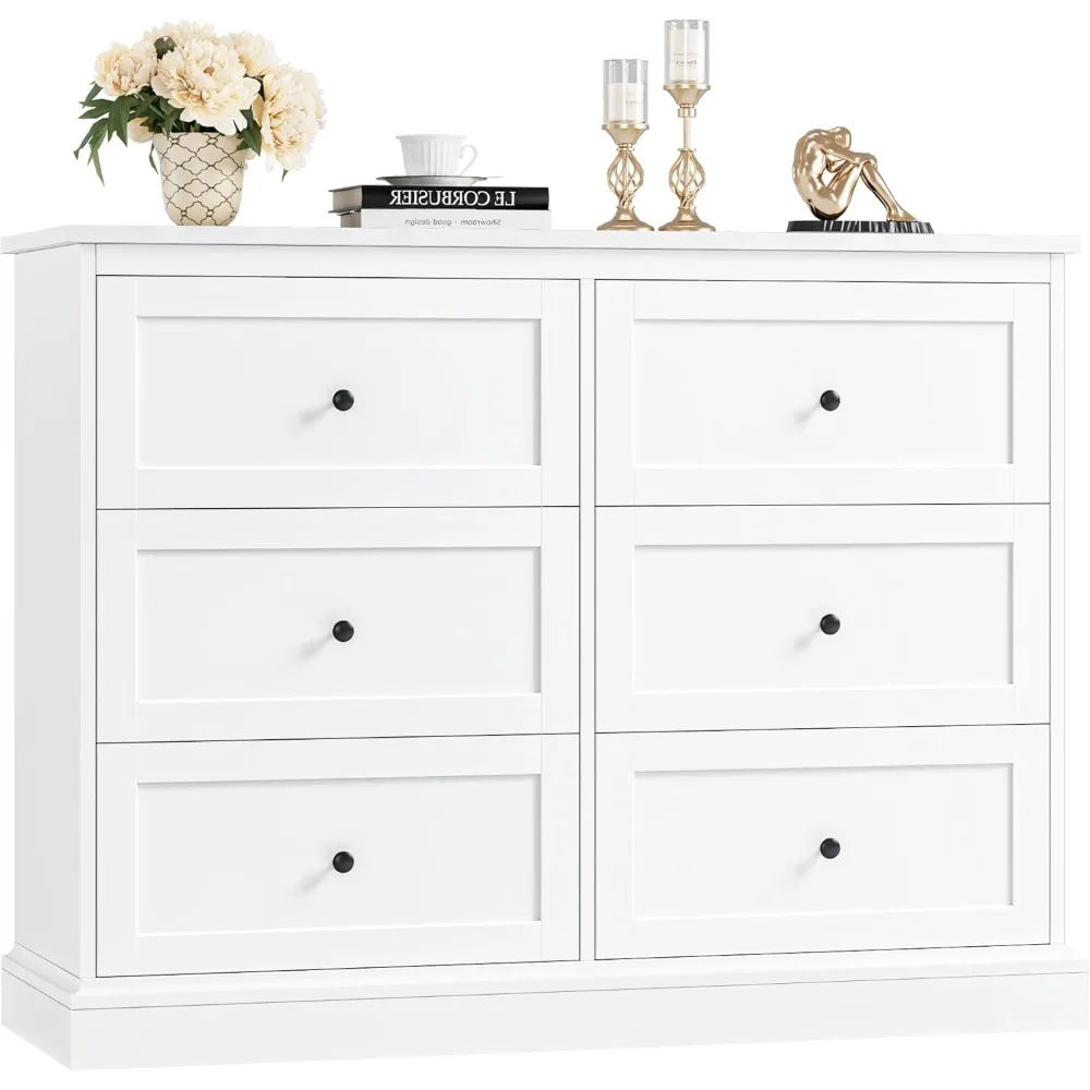 6 Drawer Dresser , Modern Double Chest with Deep Drawers, Wide Storage Organizer Cabinet for Living