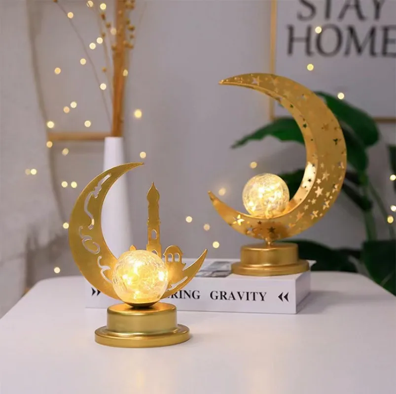Ramadan Lamp Landle Holder Tray with Lights Eid Mubarak Muslim Islam Ramadan Festival Metal Lamp Home