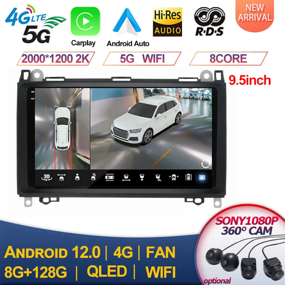 

2000*1200P QLED Android 12 GPS Head unit For Mercedes Benz B200 A B Class W169 W245 Viano Vito W639 Sprinter W906 BT Radio 4G