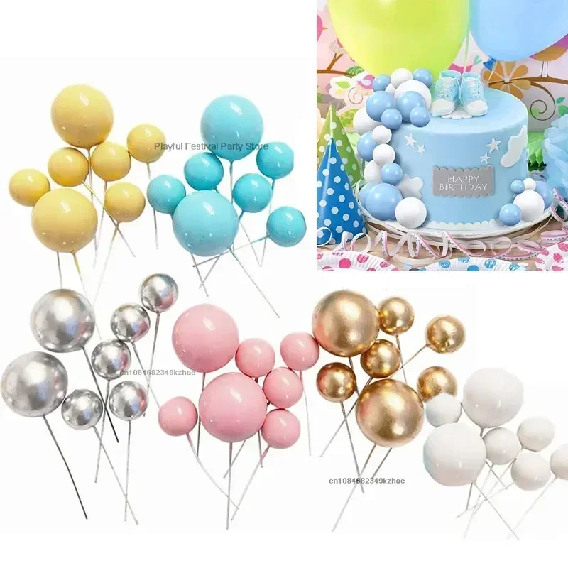 10pcs/Pack 2-4cm Ball Cake Topper Creative DIY Cake Decor Cupcake Insert Card Flags for Baby Shower Birthday Party Supplies