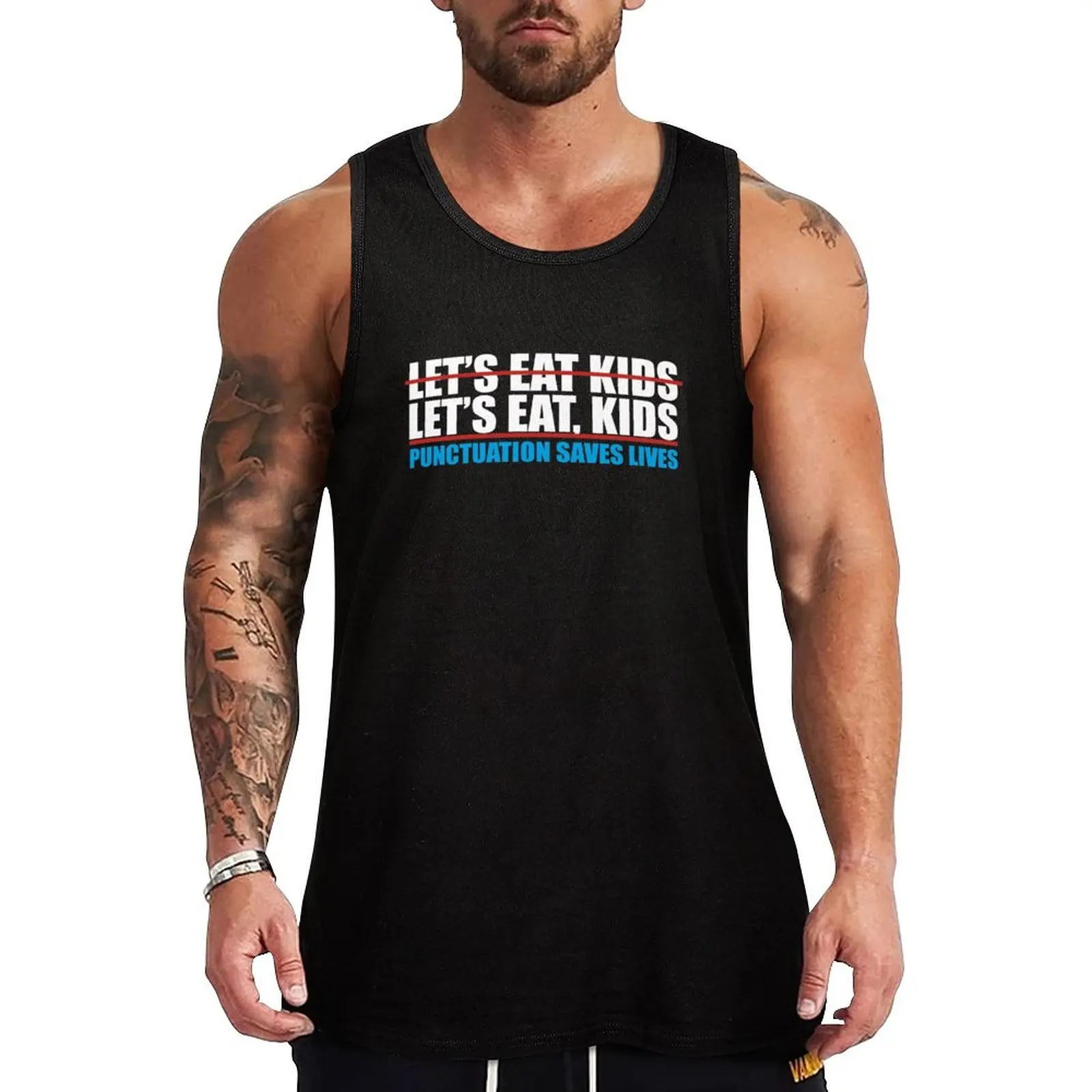

Let's Eat Kids Funny Grammar Teacher Quote Punctuation Saves Lives Tank Top Lightweight Sleeveless T Shirt Basic Casual Top
