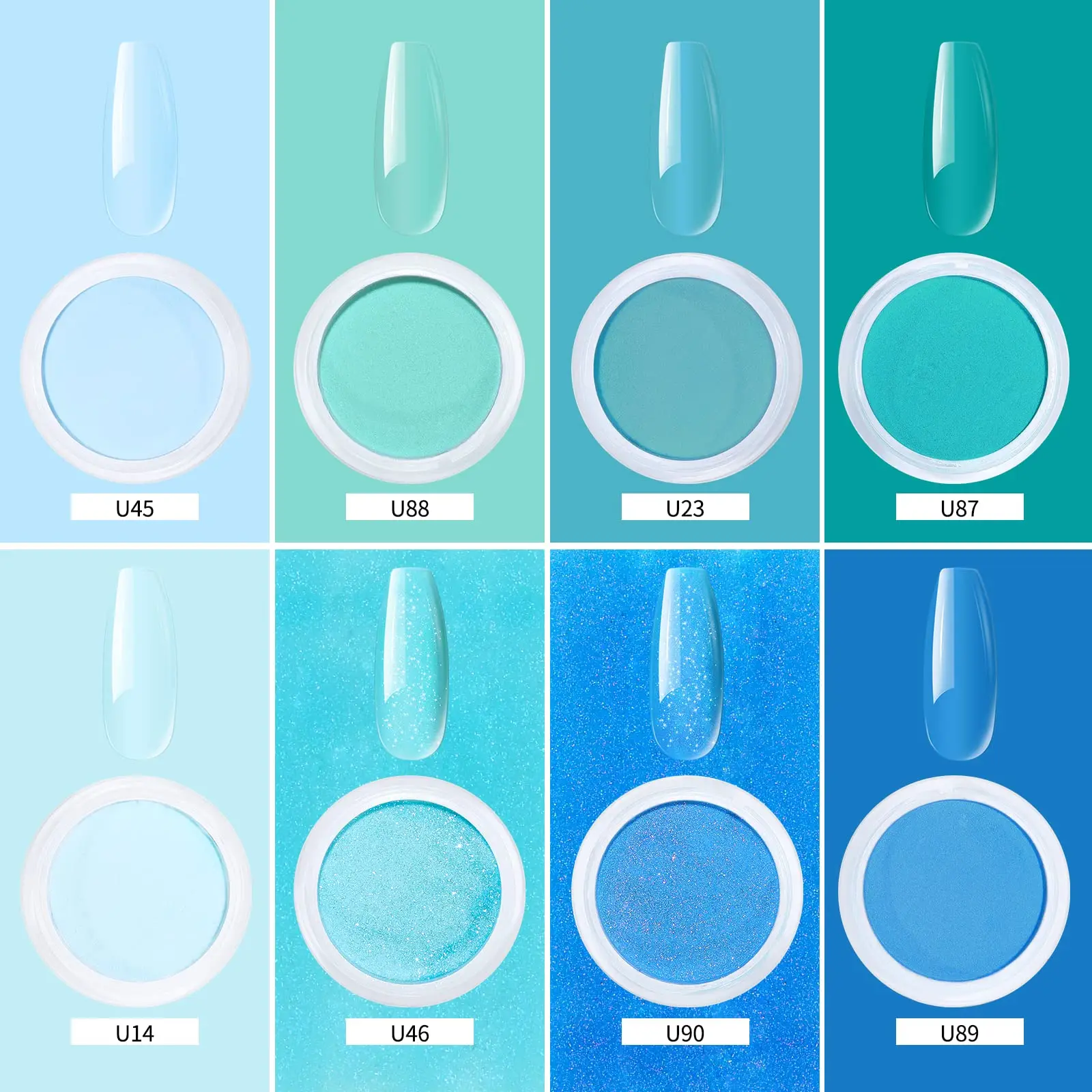 Conjunto de pó acrílico para unhas: 10g * 8 cores, pó acrílico azul para escultura em extensão de unhas acrílicas, adequado para unhas femininas