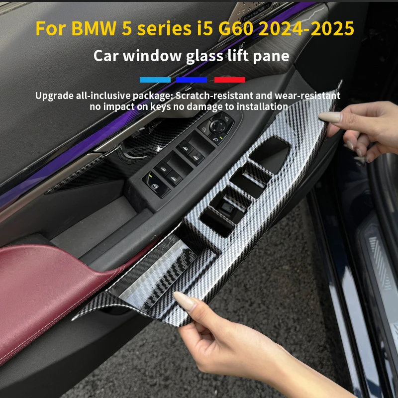 4PCS For BMW 5 Series i5 G60 2024-2025 ABS Carbon Fiber Windows Rise Switch Panel Glass Lift Control Cover InteriorAccessories