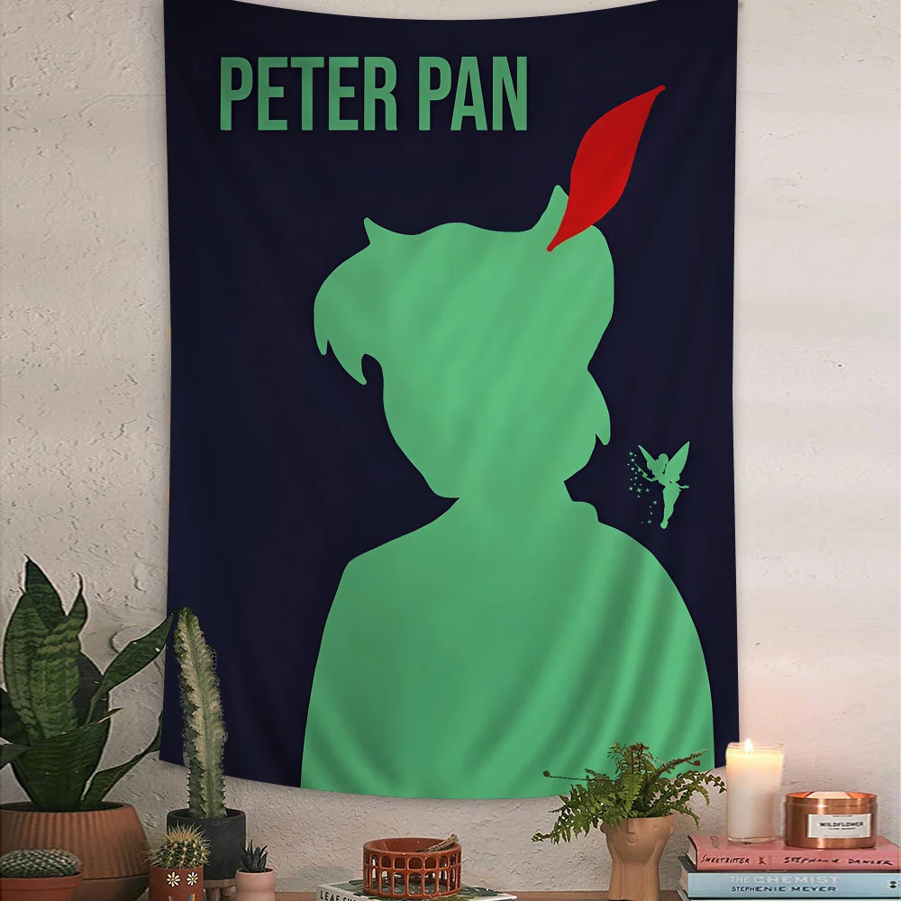 P-Peter Pan Anime Tapestry Hippie Flower Wall Carpets Dorm Decor Cheap Hippie Wall Hanging