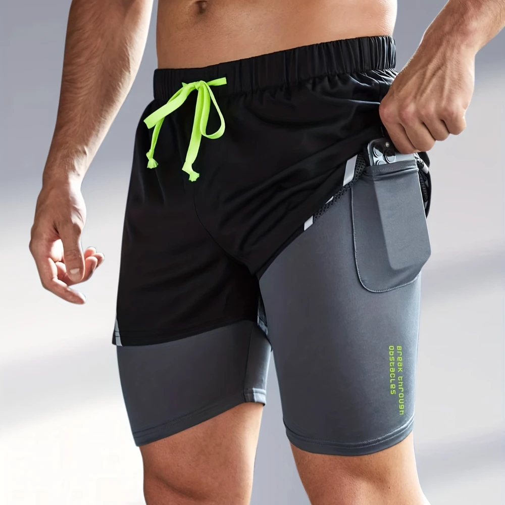 Pantalones cortos informales transpirables para hombre, Shorts 2 en 1 de cintura elástica, secado rápido, deportivos, trotar, doble capa, novedad de