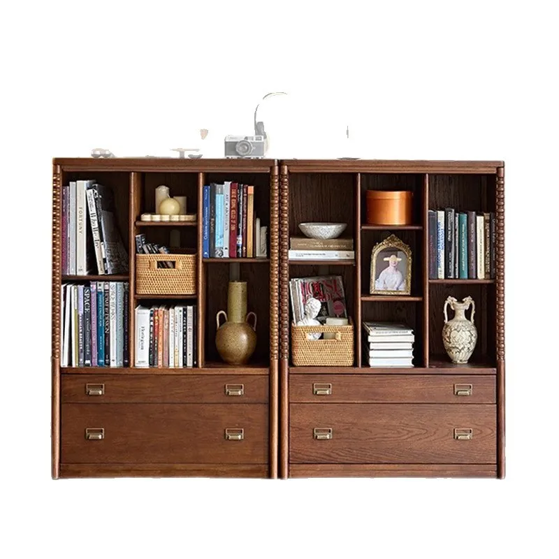 French retro module combination half wall bookcase study home living room solid wood floor low bookshelf medieval short cabinet