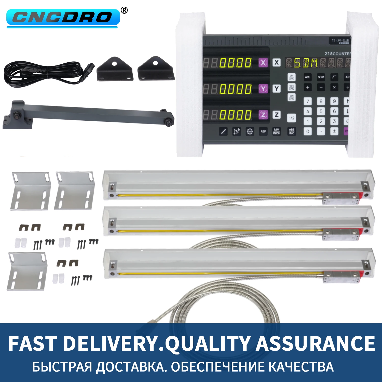 Complete DRO Kit + KA Linear Encoder Set CNC Lathe Mill Grinder 100-240V Input 9PD Female Socket TTL Square Wave Signal