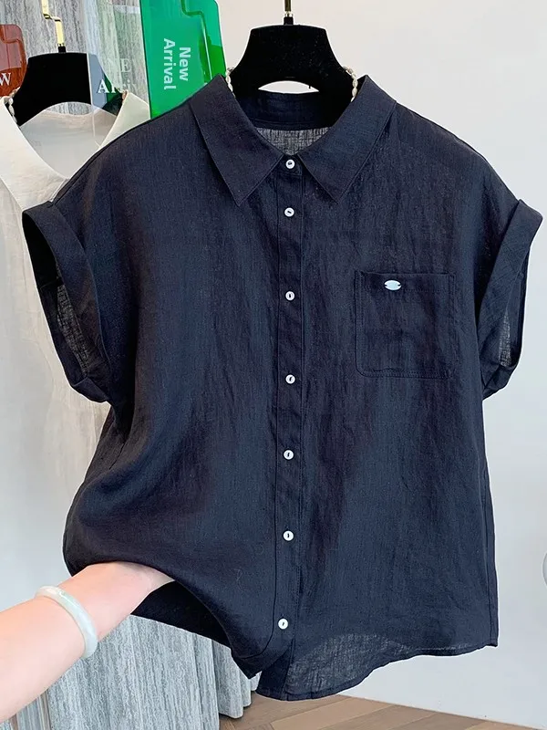 

Ele Linen ort Sve irt Women's Faionable Youthful Cotton Linen irt k Blue Top for Summer Commute Sle