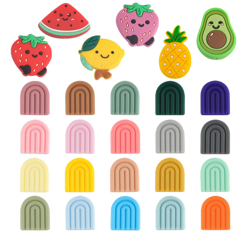 8pcs/Lot Rainbow Strawberry Durian Avocado Glass Lemon Silicone Focus Beads For Making Jewelry DIY Necklace Handmake Craft