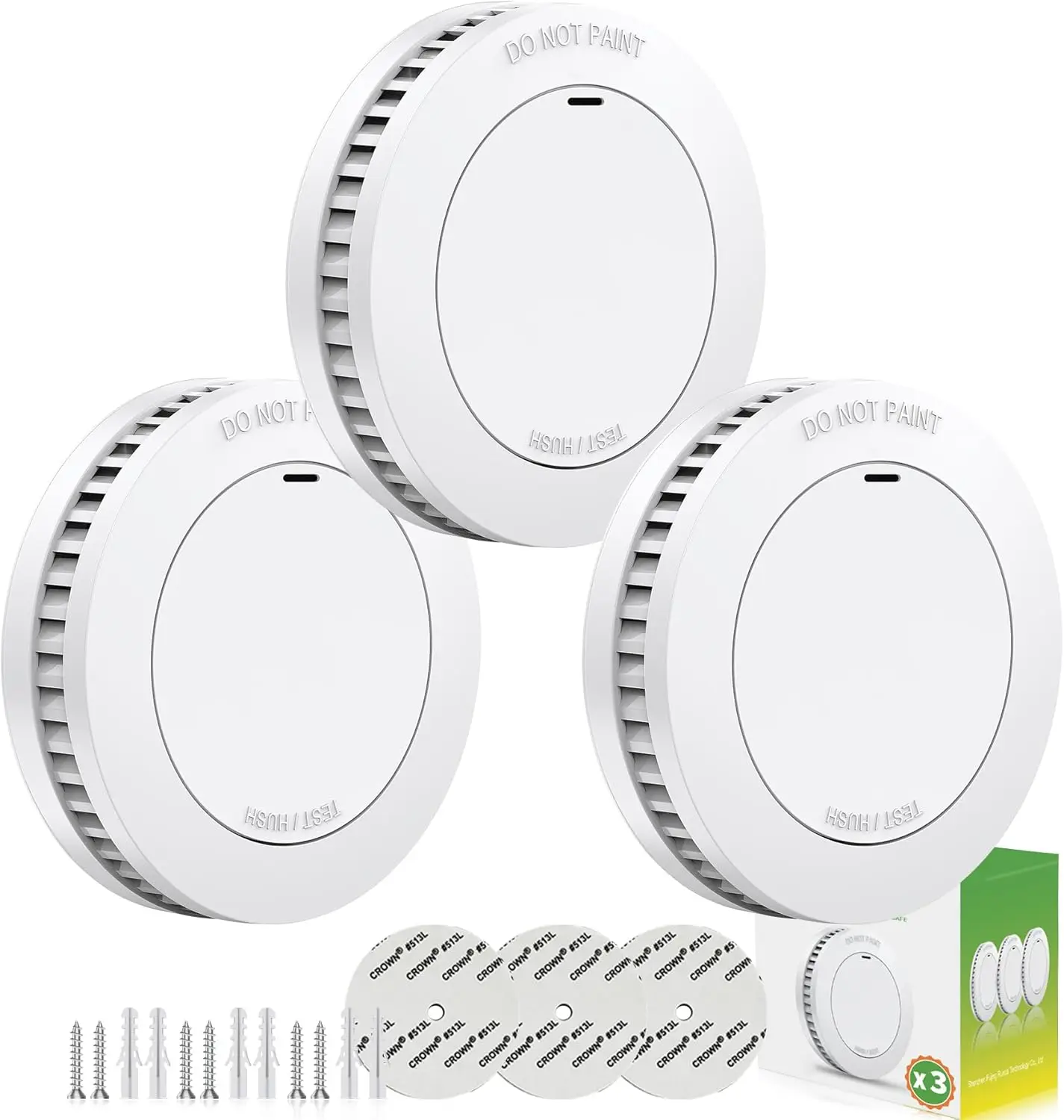 

10-Year Battery Photoelectric Smoke Alarm with Test/Silent Button, Easy Drill Fix for Home Safety (3-Pack)