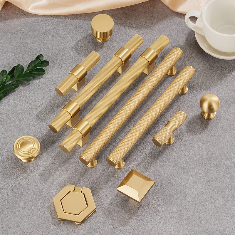 European Solid Brass Long Knurled Stripe Cabinet Handles Closet Furniture Pulls T Bar Kitchen Drawer Hardwares Cupboard Handles