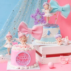 Ballerina Angel Cake Decoration Christening Girl Happy Birthday Cake Toppers Bow Cupcake Topper Baby Shower Party Favors