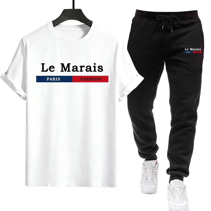 

Летний мужской спортивный костюм 2026: футболка с коротким рукавом и повседневные качественные спортивные брюки для активного отдыха – хит продаж