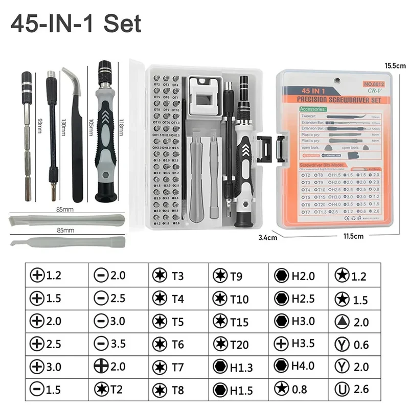 Huishoudelijke 45 In 1 Magnetische Schroevendraaierset Voor Nauwkeurig Onderhoud Van Telefoons Horloges En Camera 'S