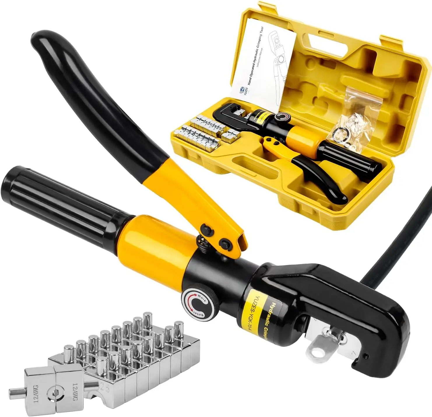 

10-Ton Hydraulic Crimping Tool Kit with 9 Dies for Battery Cables and Wire Rope, Easy One-Handed Operation