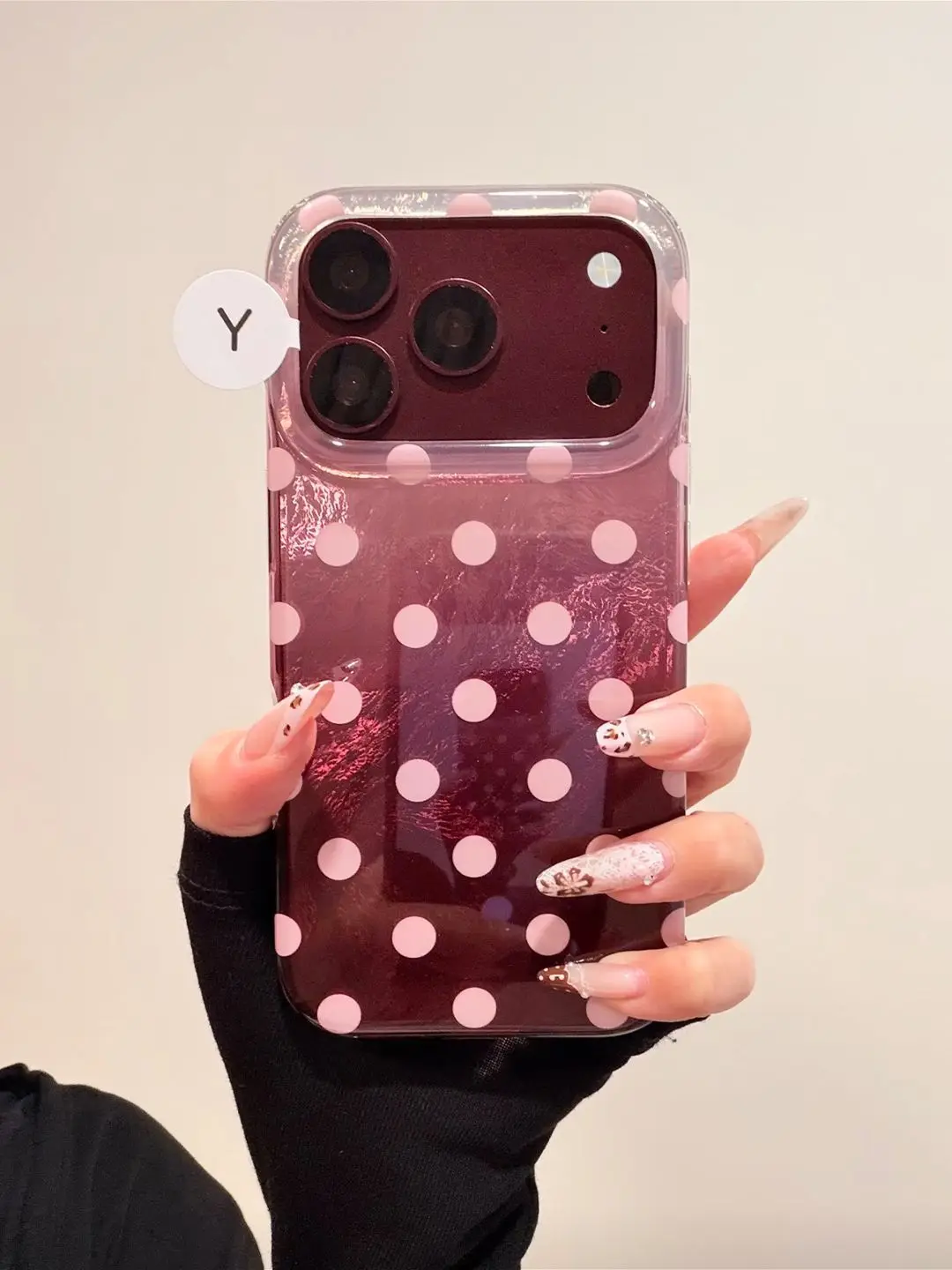 INS Style Wine Red Full Screen Polka Dot Phone Case For IPhone 18 17 Air 16Pro Max 15 14 Plus 13 12 11 Clear Advenced Case Cover