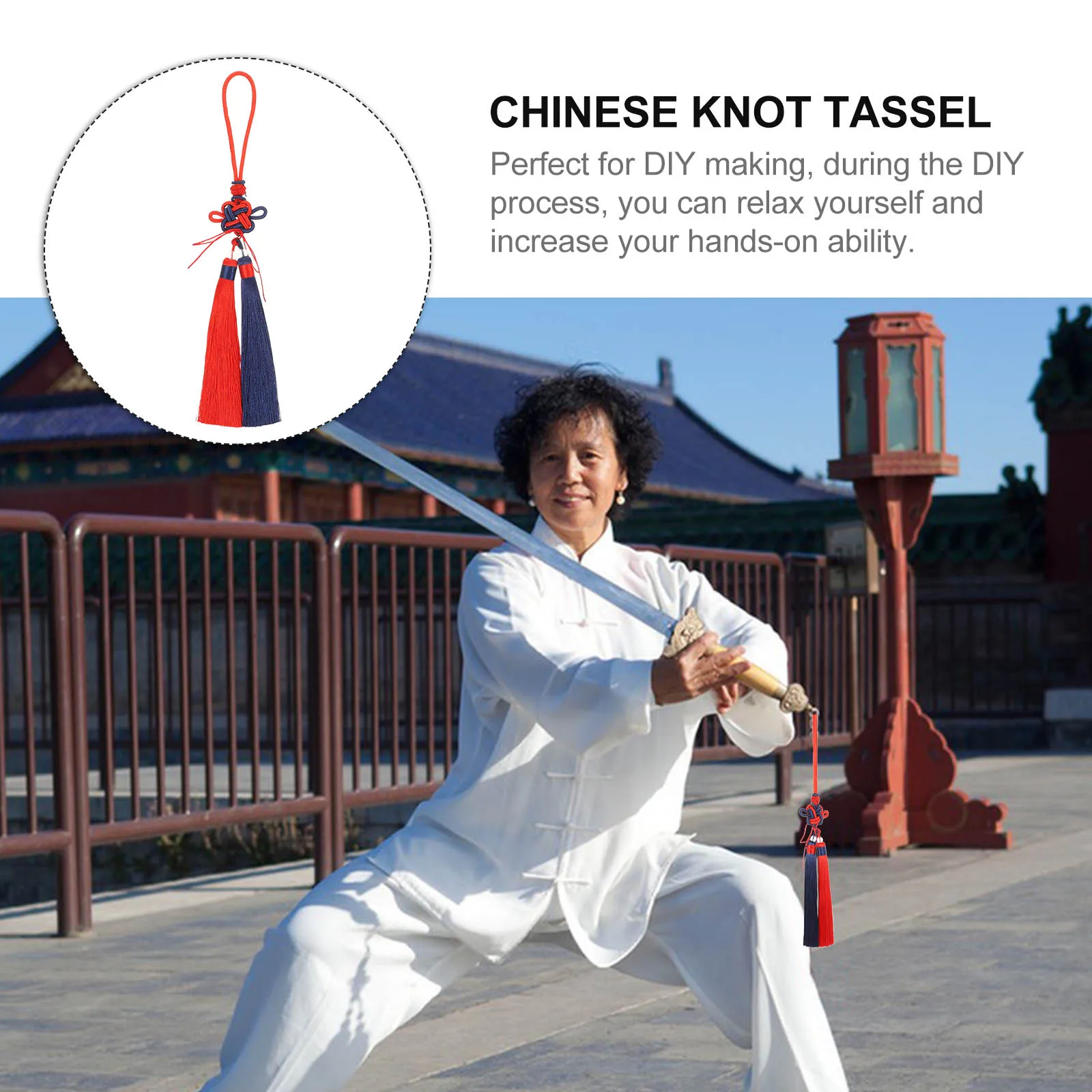 

Tai Chi Tassel Ear Hanging Ribbon Red Blue DIY Chinese Knot naments Diy Tassel Polyester Decorative Accessories