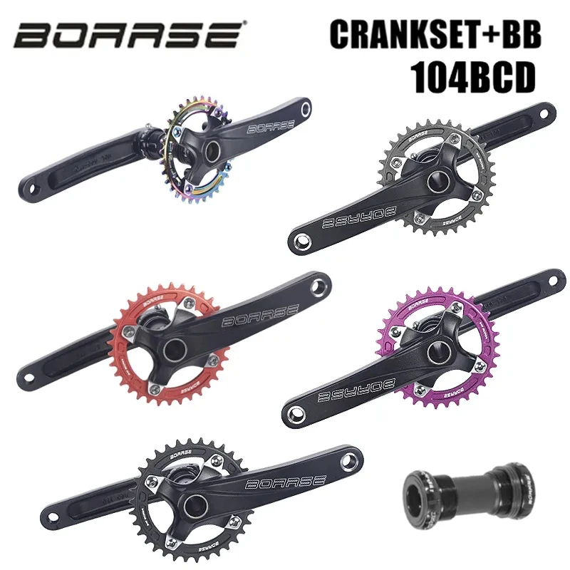 

BOARSE Bicycle Crank Chainwheel 104BCD MTB Bike Crankset Aluminum Alloy With Bottom 170mm Crank Black 32T 34T