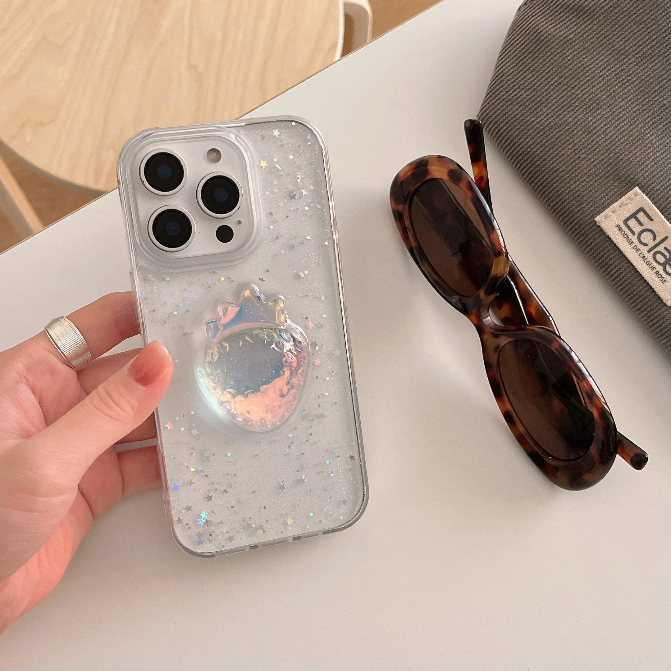 3D schöne Glitzer-Erdbeer-Handyhülle für iPhone 16, Pro Max 15 14 13, Rückseite, Geschenk