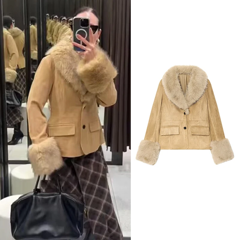 

Женские зимние куртки, новинка 2024, пальто, модные меховые тонкие офисные женские пиджаки с v-образным вырезом, шикарные уличные молодежные туристические праздничные теплые куртки