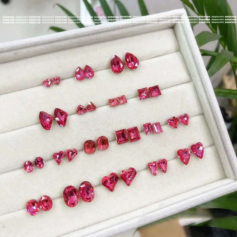 10Pcs Multi Facet Rose Red Point Back Nail Stones, Butterfly Slanted Heart Fancy Shape Nail Ornaments for DIY Nail Art