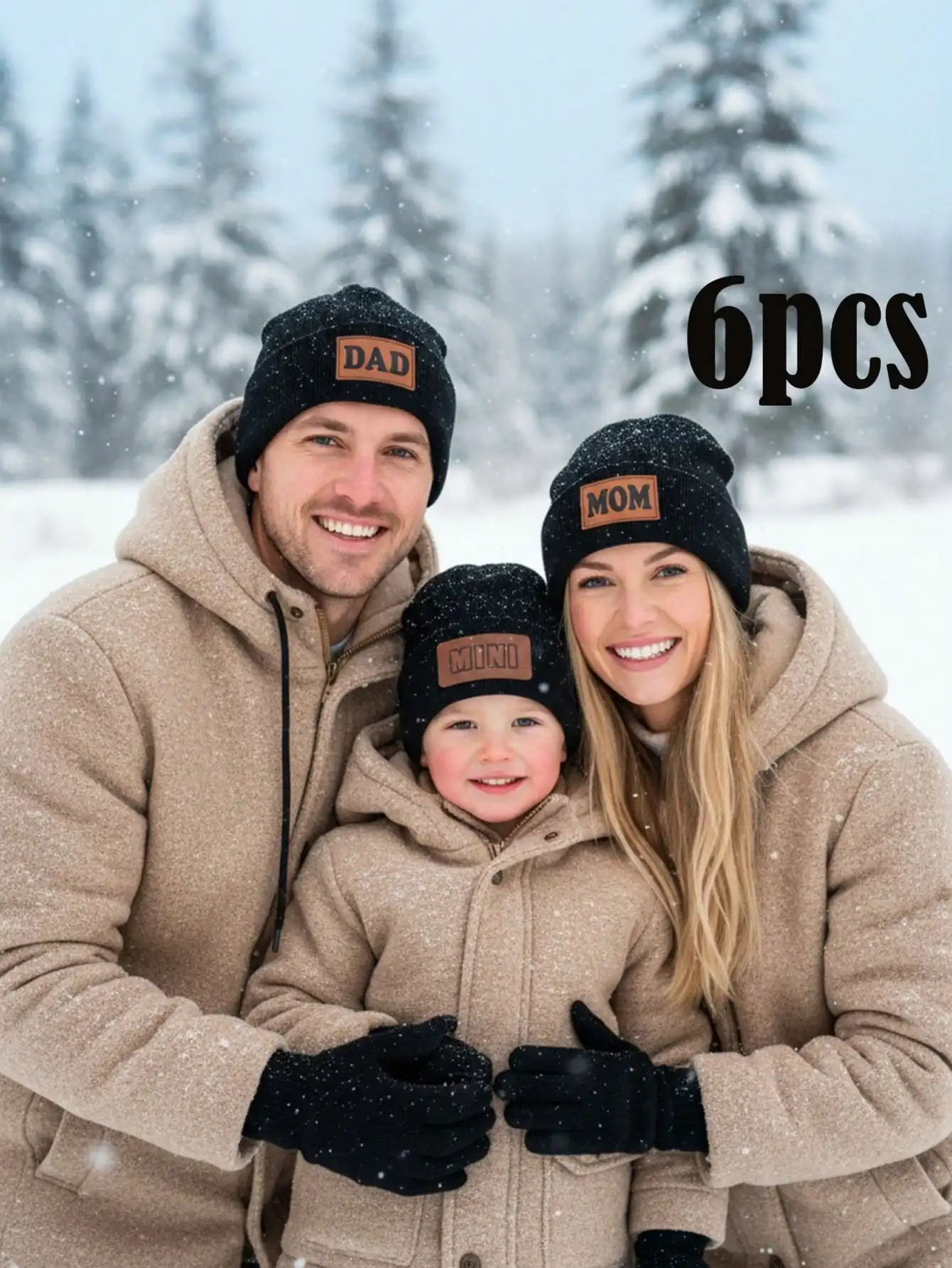6Pcs Parent-child Knit Hat & Gloves Set, Fashion Knitted Kit for Adults, Ladies and Older Kids, Family Matching Accessories