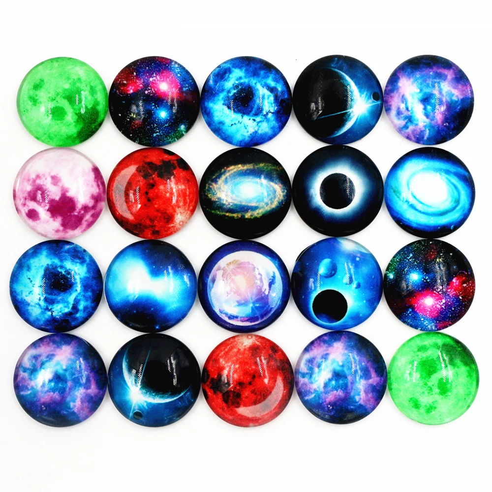 

10 12 14 16 20 25mm Mixed Stars Moon Universe Glow in Dark Handmade Glass Cabochons Pattern Domed Jewelry Accessories Supplies