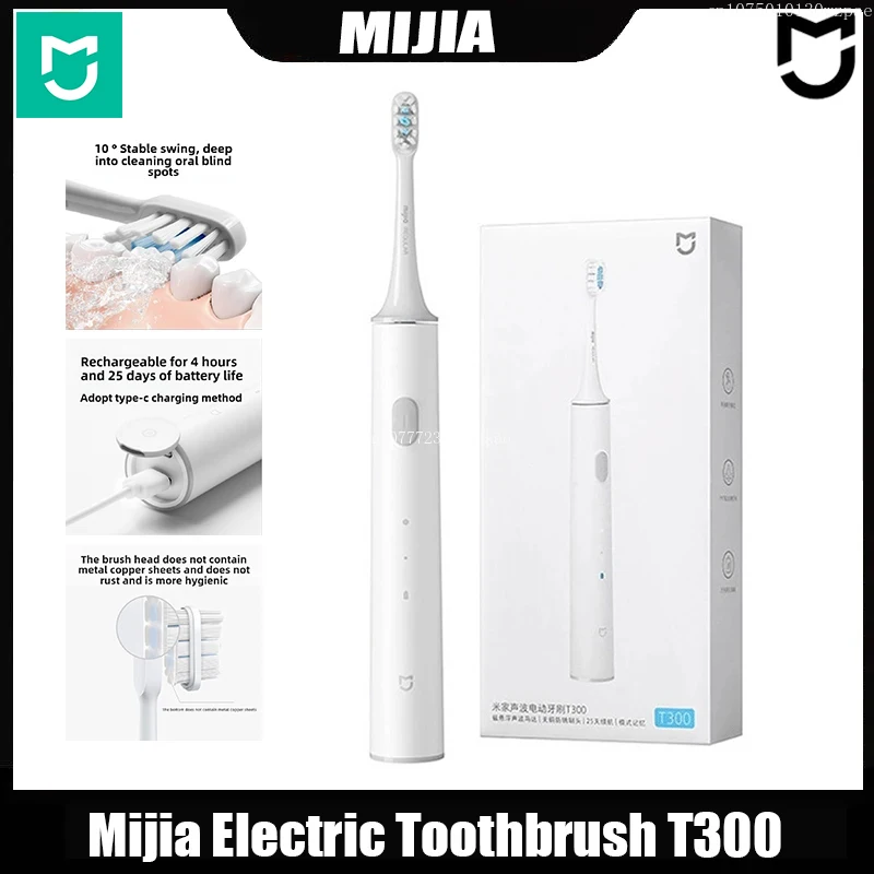 Mijia Electric Toothbrush T300 Ultrasonic Vibration Whitening Teeth Cleaning IPX7 Waterproof