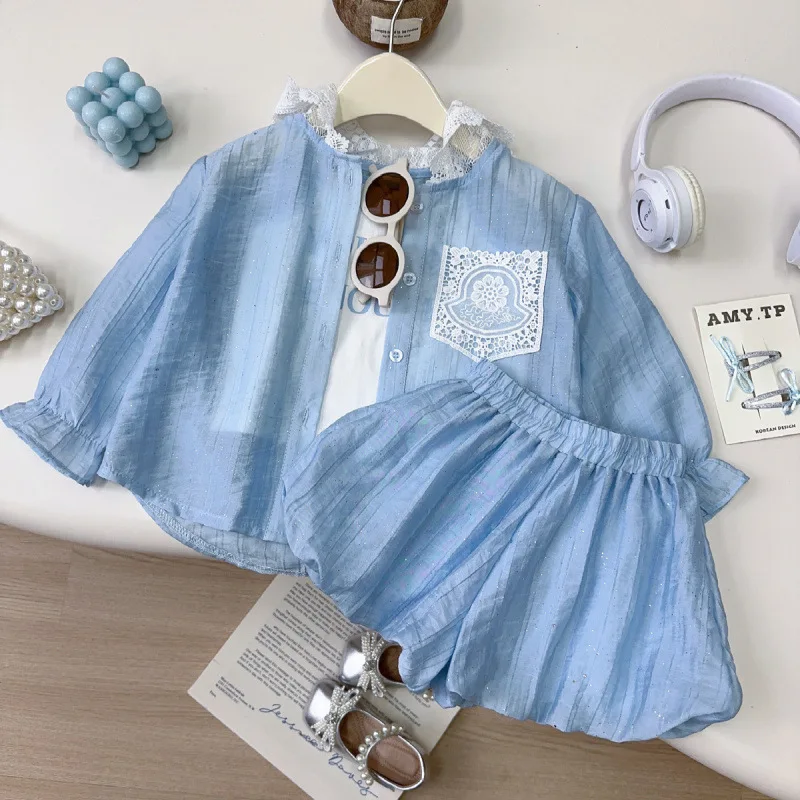 

Children's Outfit New Summer Girls Baby Fashionable Stylish Sun Protection Clothing Shorts Vest Shorts Three-Piece Set