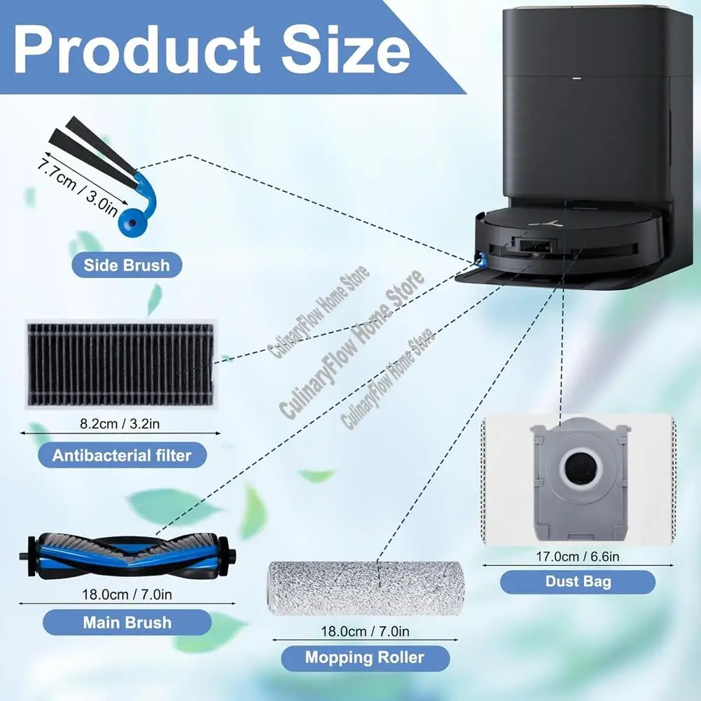 ملحقات بيع الصيف لمجموعة قطع غيار المكنسة الكهربائية الروبوتية ECOVACS DEEBOT X9 PRO Omni - الفرشاة الرئيسية، أسطوانة التطهير، الفرشاة الجانبية