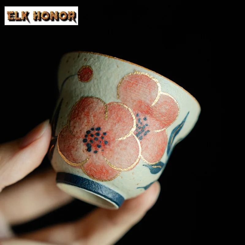 

60ml Hand-painted Peach Blossom Teacup Creative Tea Bowl Cup For Tea Tea-tasting Personal Cup Jianzhan Master Cups Tea Services