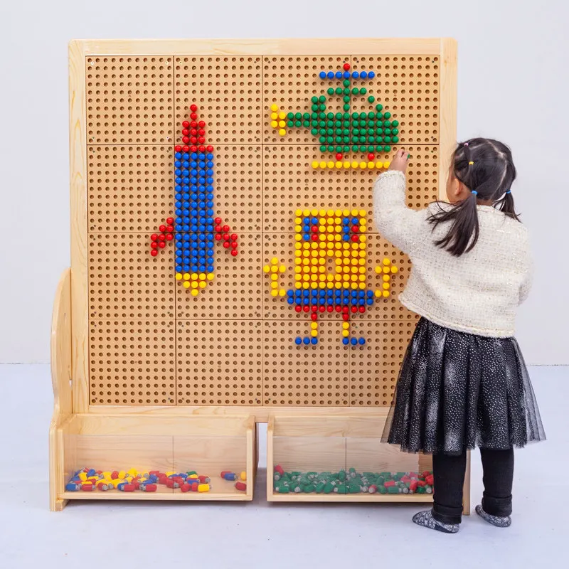 Children's wooden building block table, high music , jack toy table,assembled game , varied bead , mushroom nails