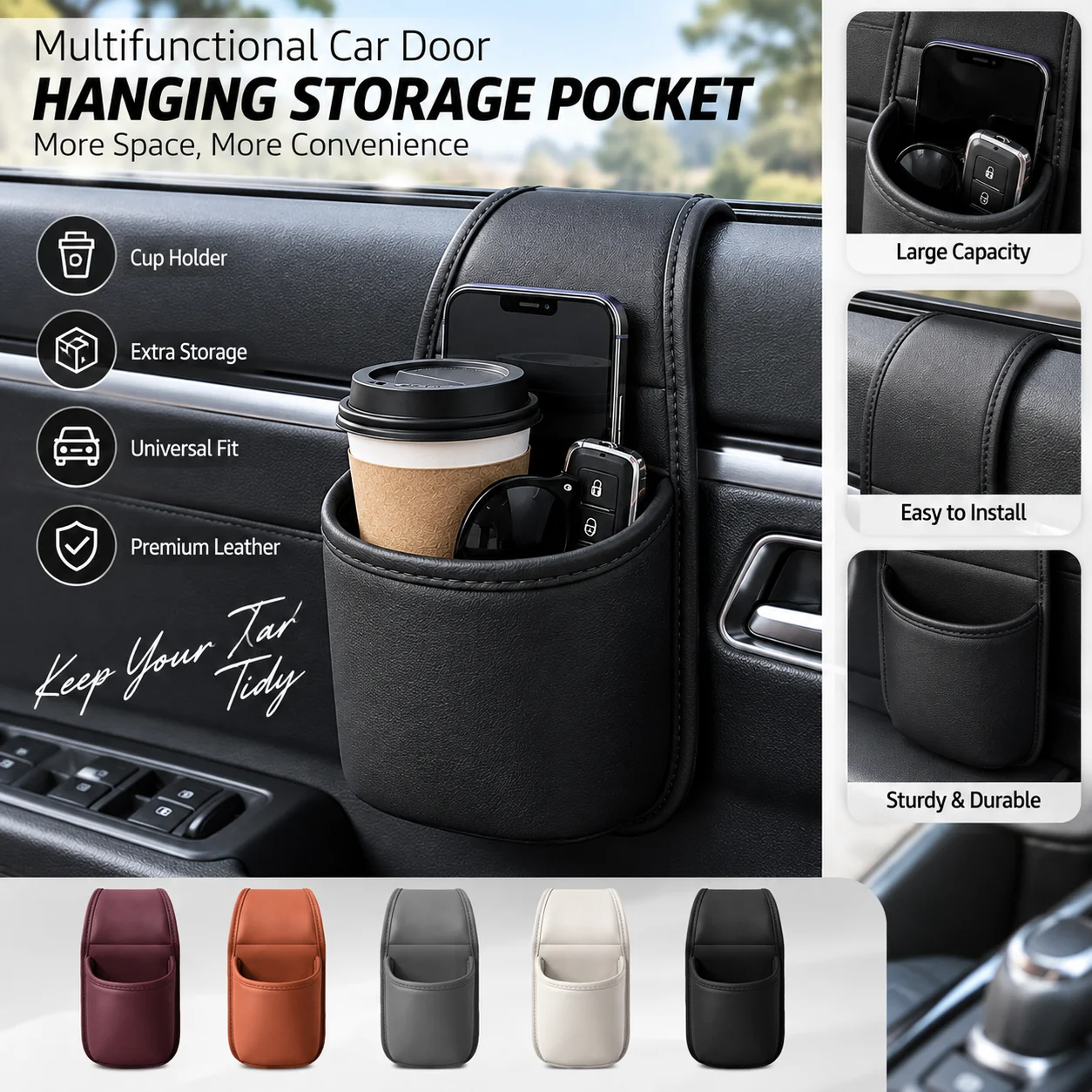 Multifunctional Car Door Hanging Storage Pocket Universal Window Side Storage Bucket Phone Sundries Interior Organizer Accessory