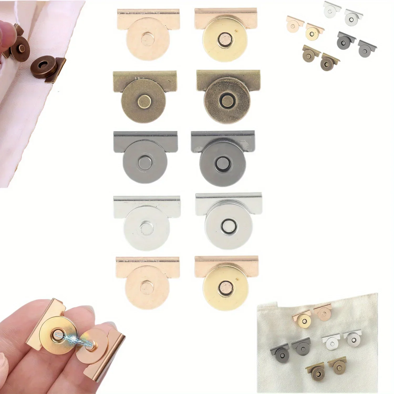 5Pairs Snap Buttons Metal Seamless Magnetic Buckle Clasp for Tote Bags, Clothing and DIY Crafts, No-Sewing Clip for Purse