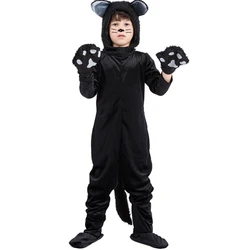 Black Cat Cosplay Children's Costume Cute Kitten Animal Onesie + Gloves + Hat Suit Suitable for Stage Show Halloween Party
