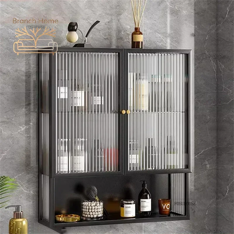 Designer Home Furniture Light Luxury Wall-mounted Narrow Cabinet Nordic Glass Bathroom Cabinet Minimalist Metal Storage Rack