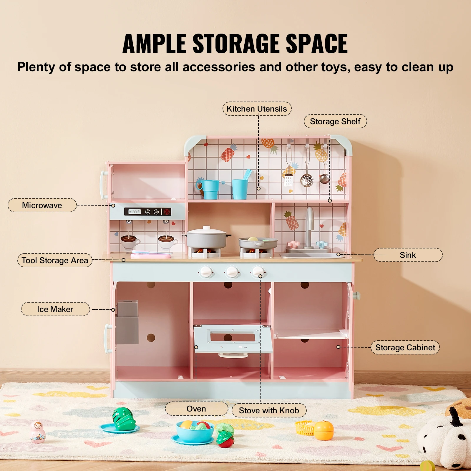 SucceBuy Fingir jogar Brinquedo de cozinha para crianças Chef Playset Acessórios de cozinha com luzes e sons para crianças, meninas, meninos de 3 anos ou mais
